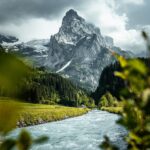 mountain on river