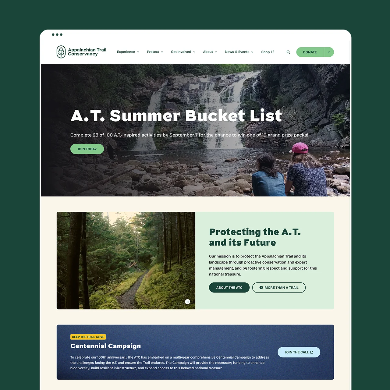 Appalachian Trail Conservancy web mockup