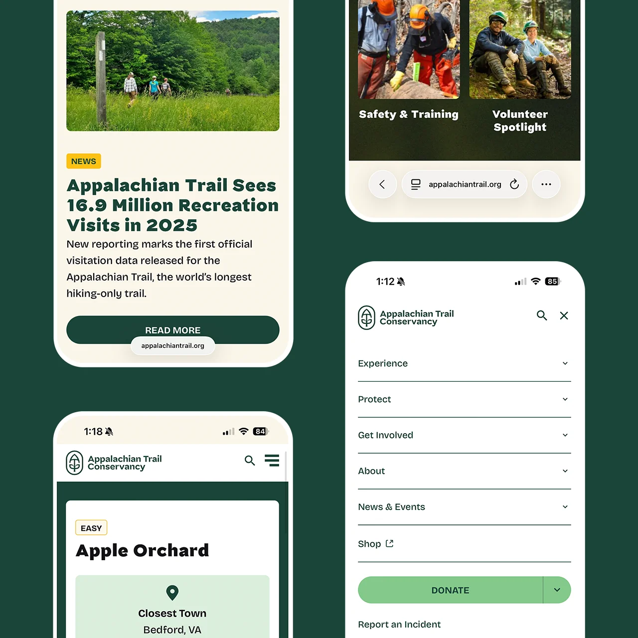 Appalachian Trail Conservancy mobile mockups