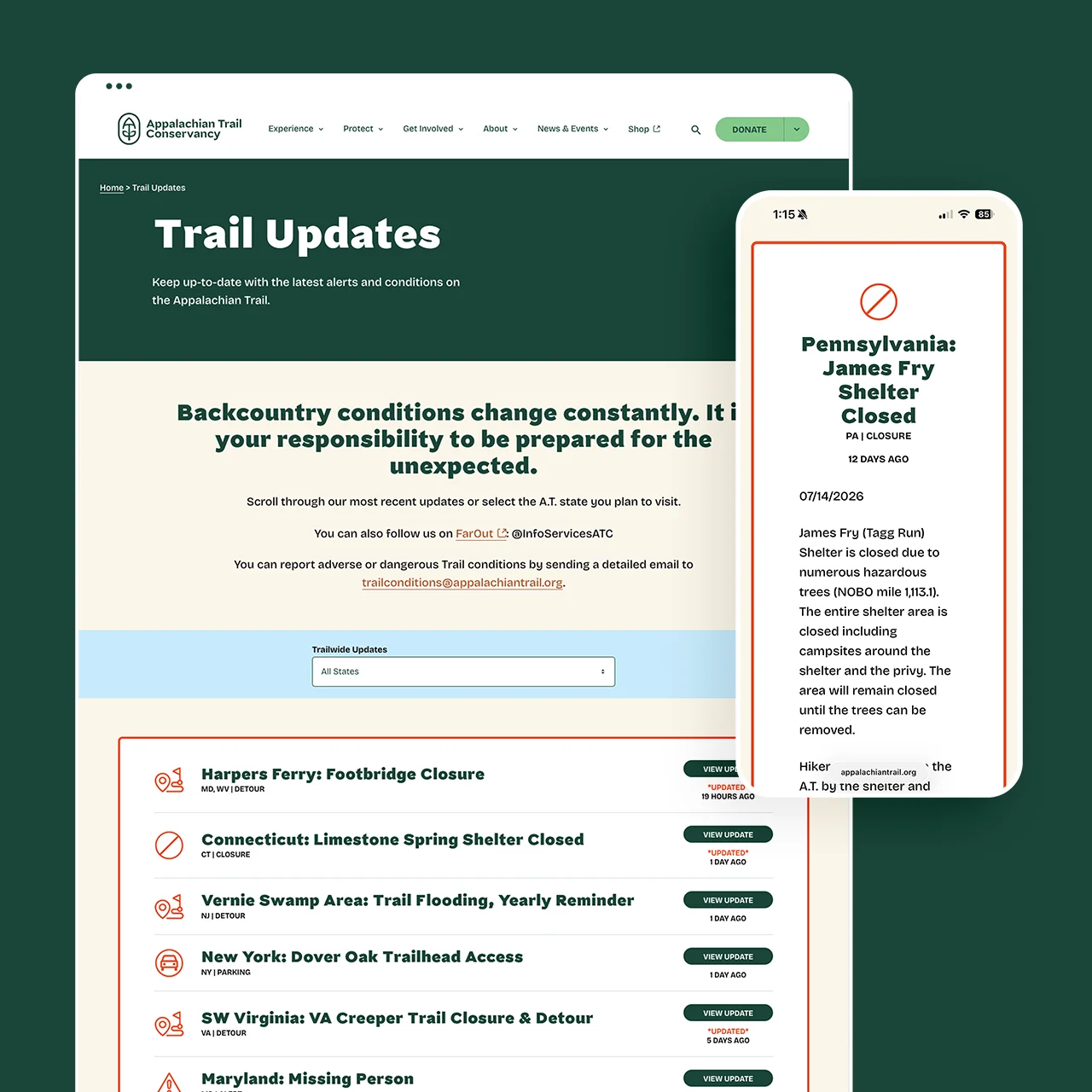 Appalachian Trail Conservancy Trail update mock ups