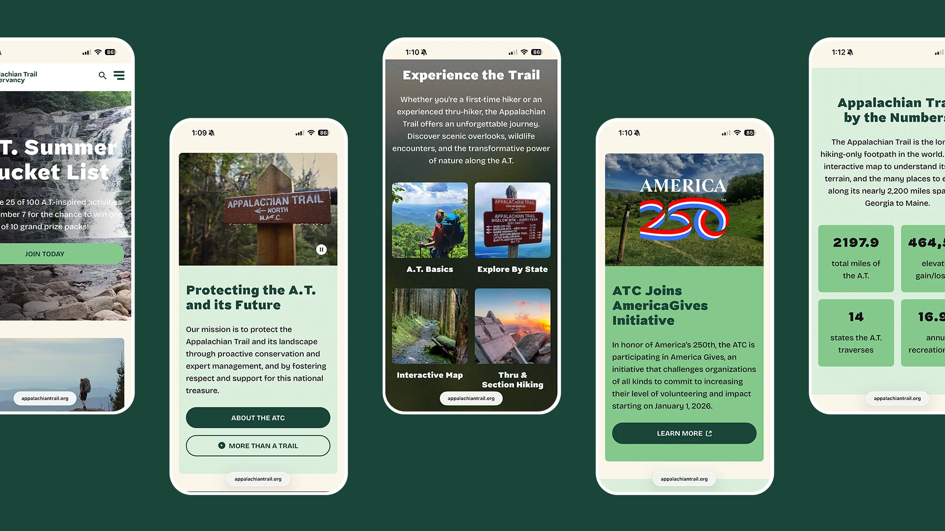 Appalachian Trail Conservancy website mobile mock ups