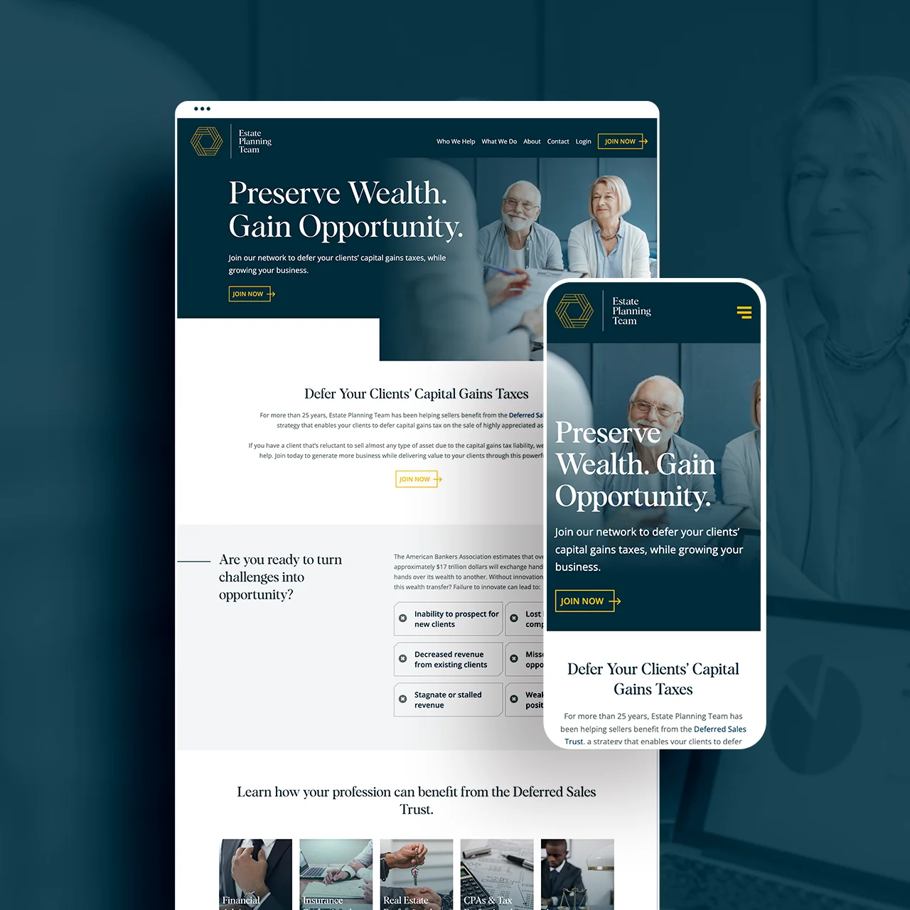 Estate Planning Team mobile and desktop homepage mockup