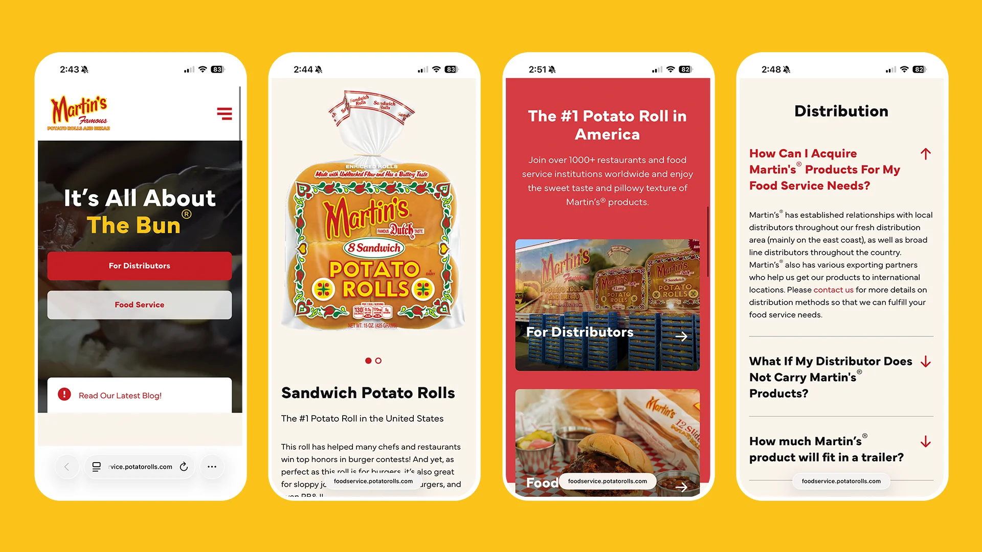 Martin's Potato Rolls Food Service mobile mockups