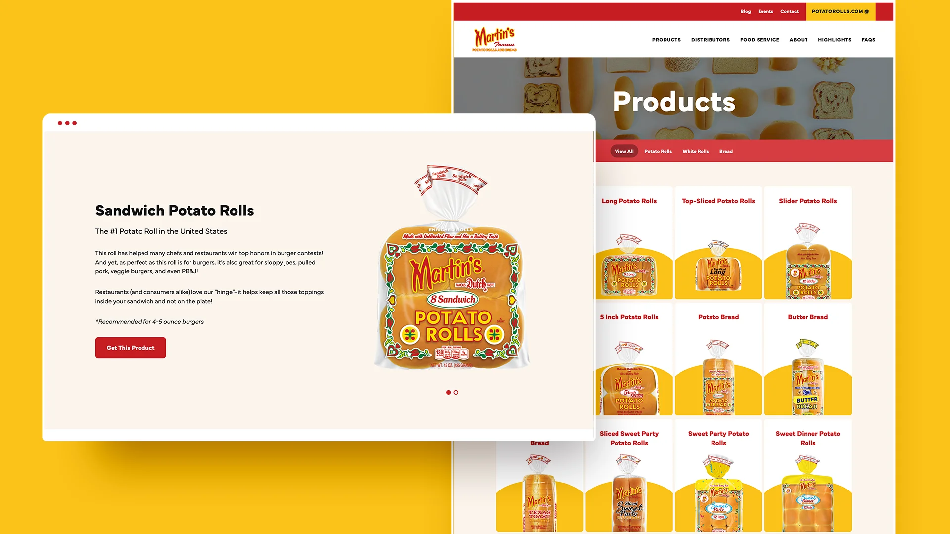 Martin's Potato Rolls Food Service desktop mockups