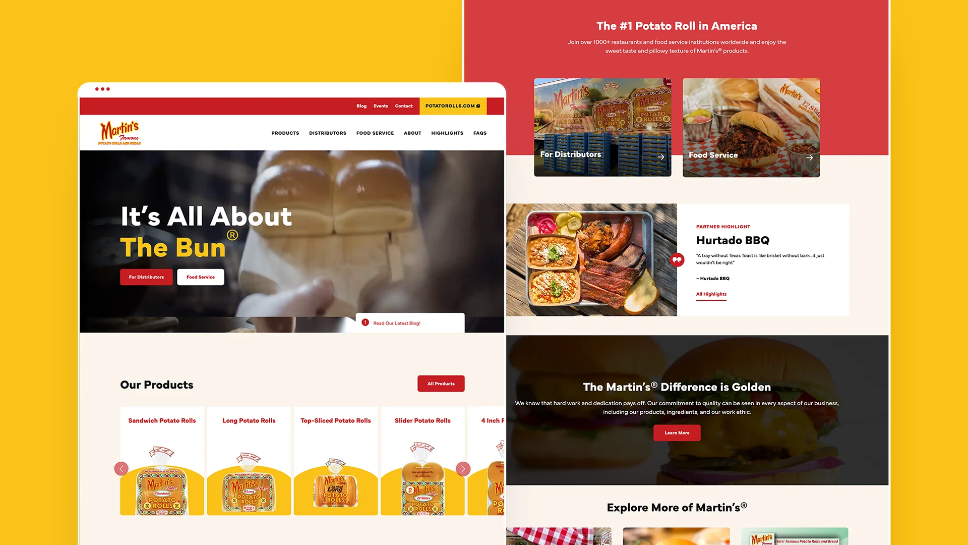 Martin's Potato Rolls Food Service desktop mockups