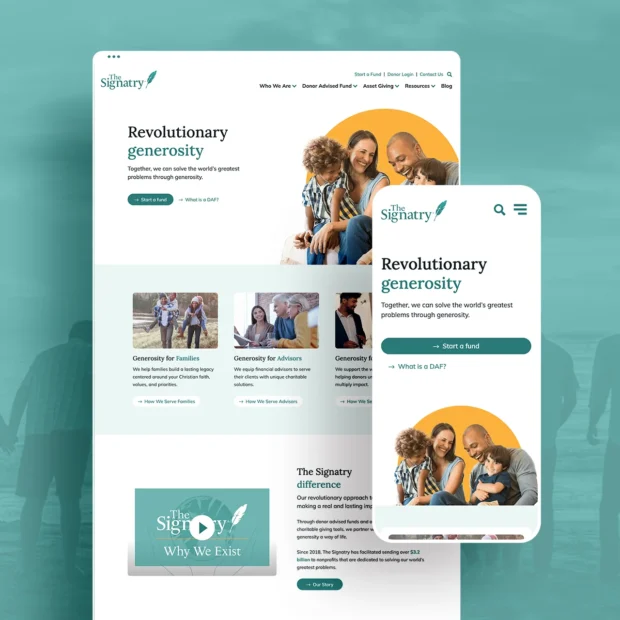 The Signatry mobile and desktop homepage mockups