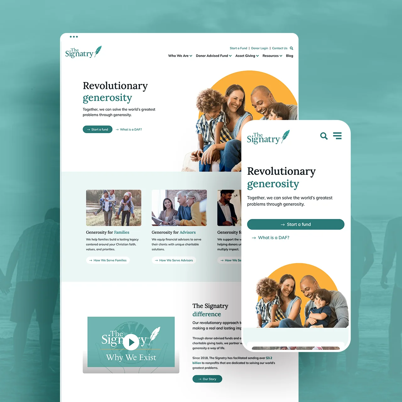 The Signatry mobile and desktop homepage mockups