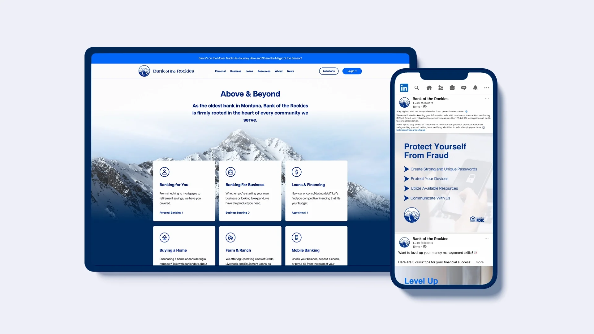Bank of the Rockies website mockup and LinkedIn Profile