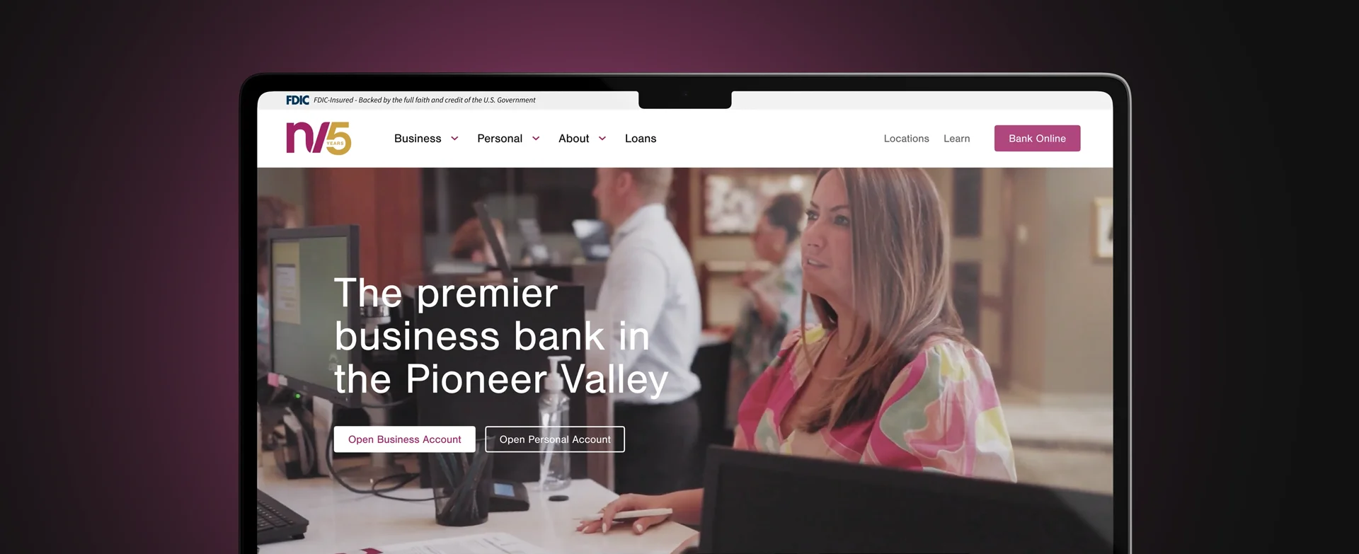 New valley bank website desktop mockup