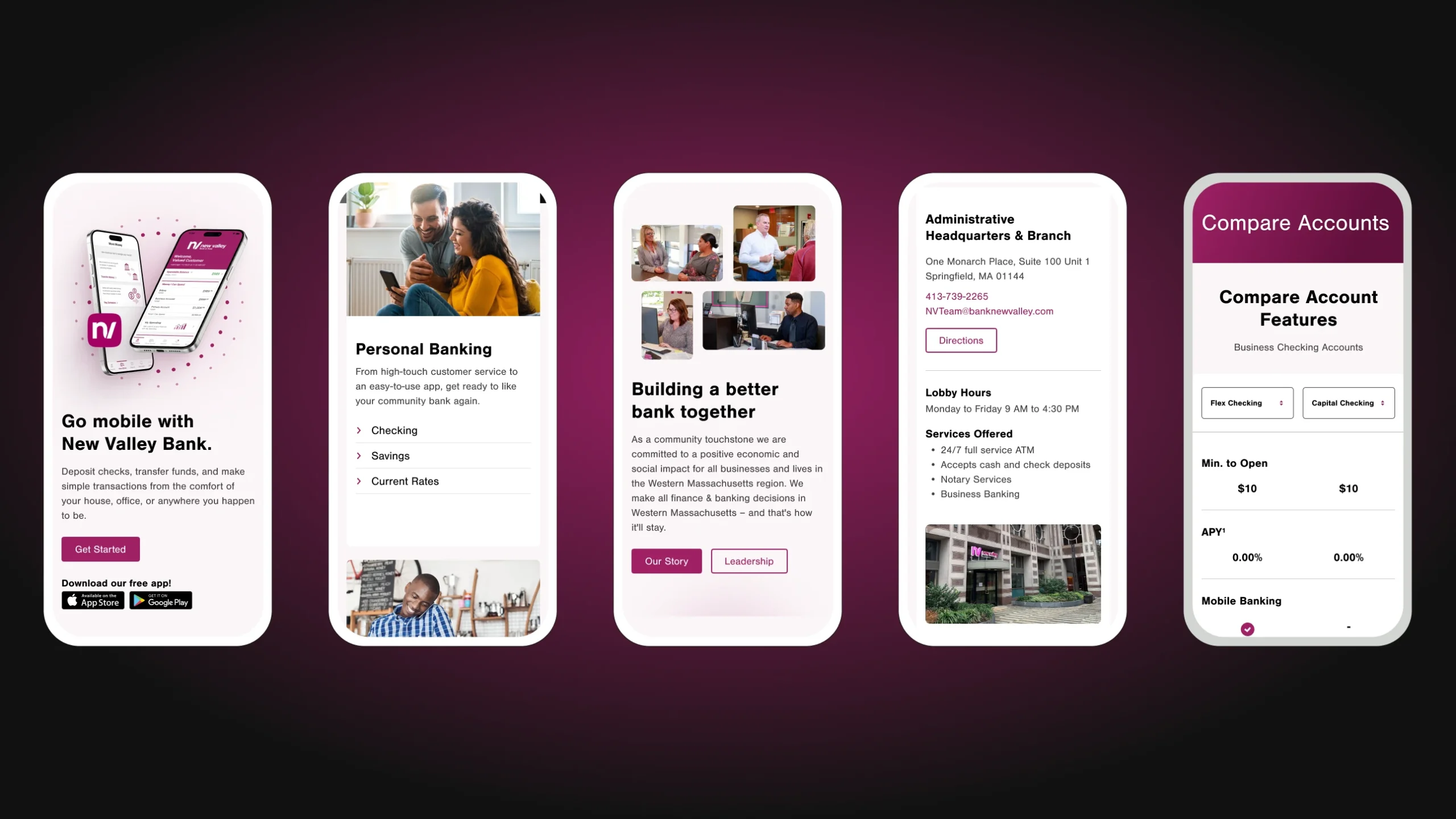 New Valley Bank mobile mockups
