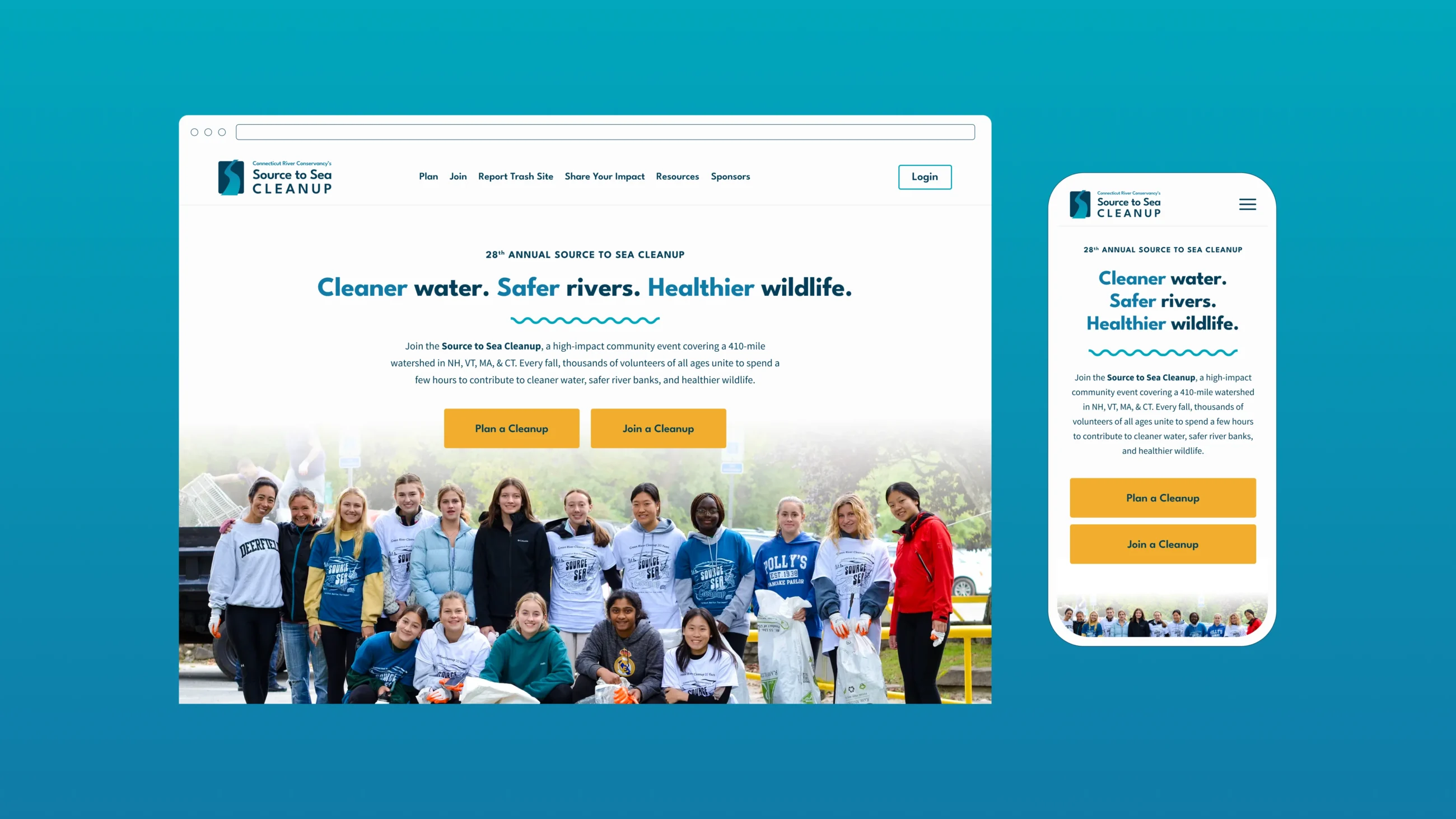 Source to Sea Cleanup mockup on desktop and mobile device