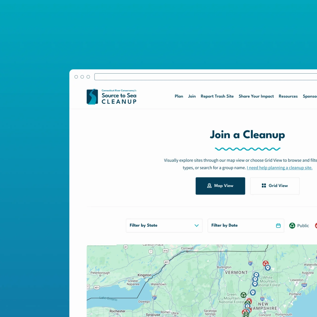 Join a Cleanup webpage mockup