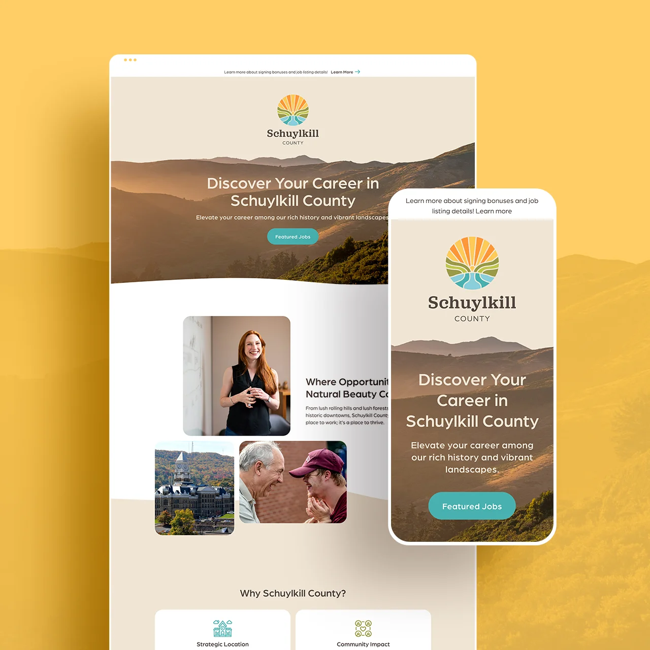 Schuylkill County mobile and desktop homepage mockup
