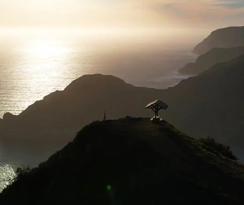 Picnic table at top of mountain