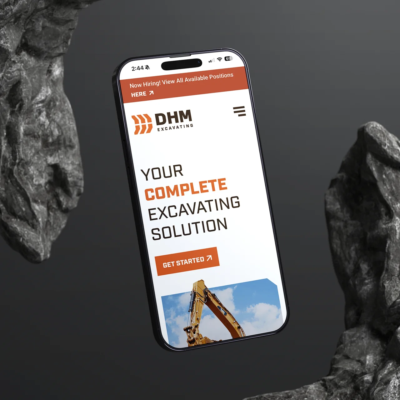 David H Martin Excavating mobile mockup homepage