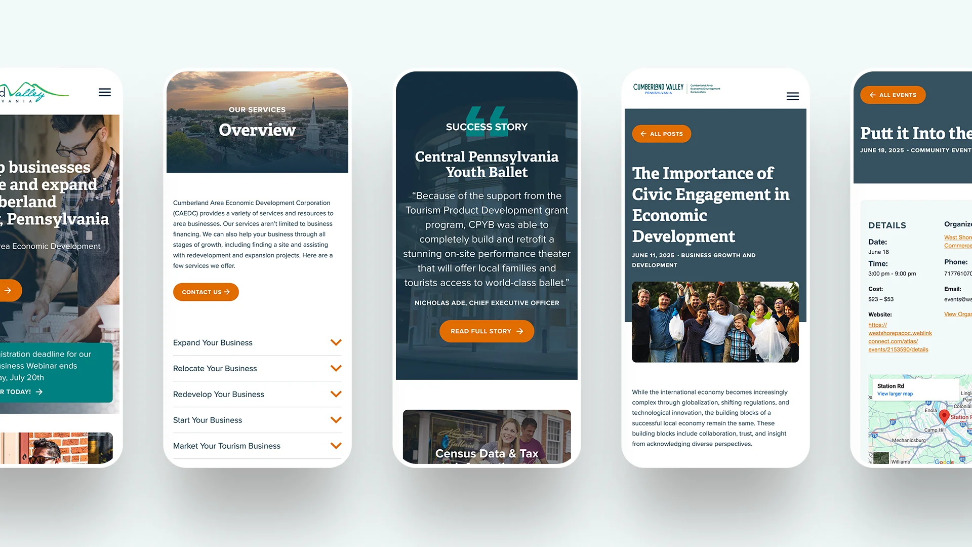 CAEDC mobile website mockups