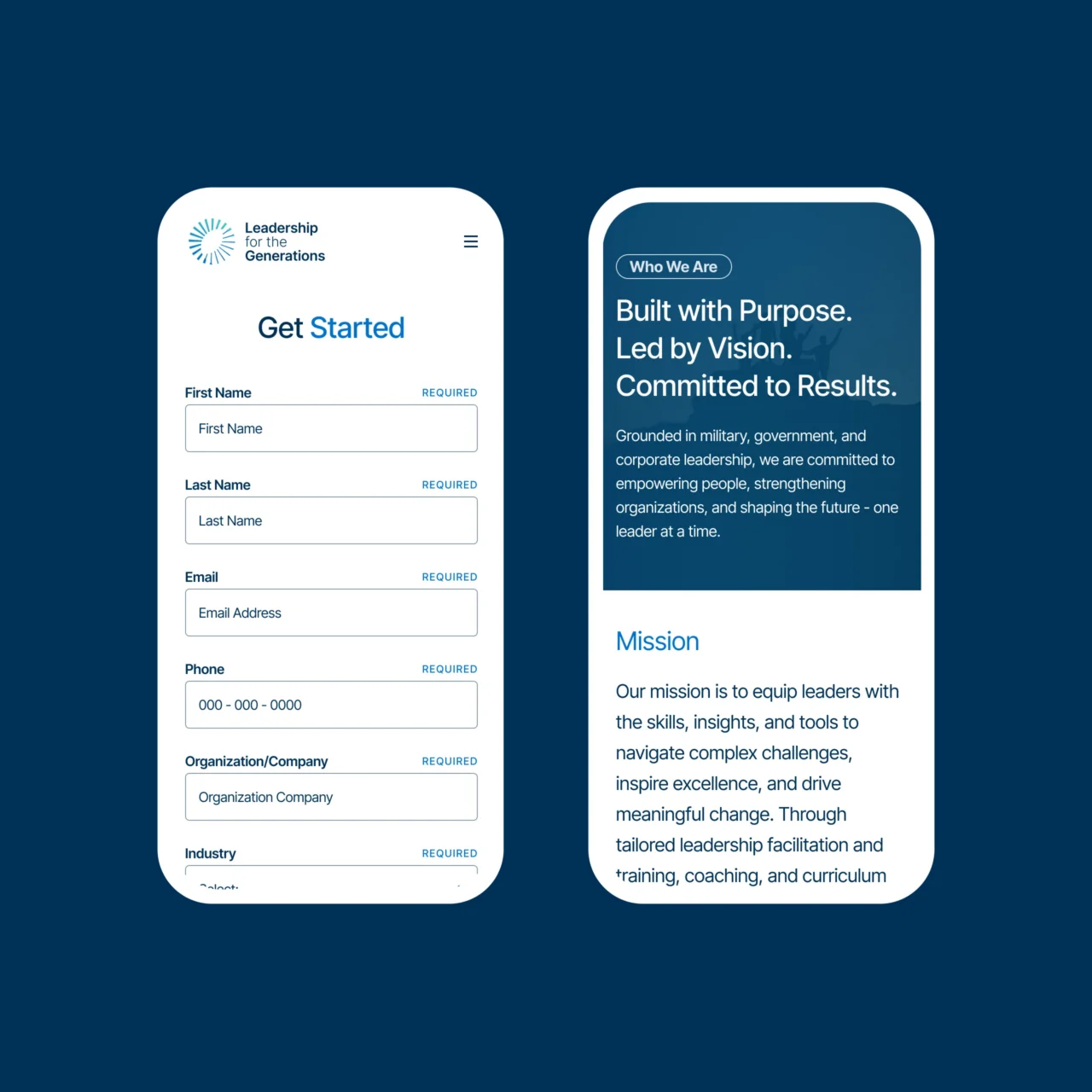 Leadership for the Generations mobile mock up