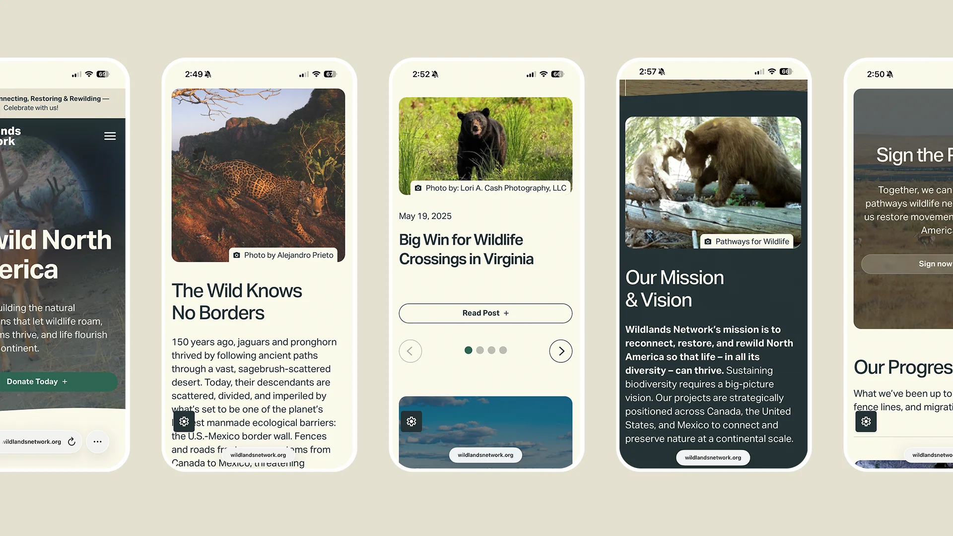 Wildlands Network mobile screens