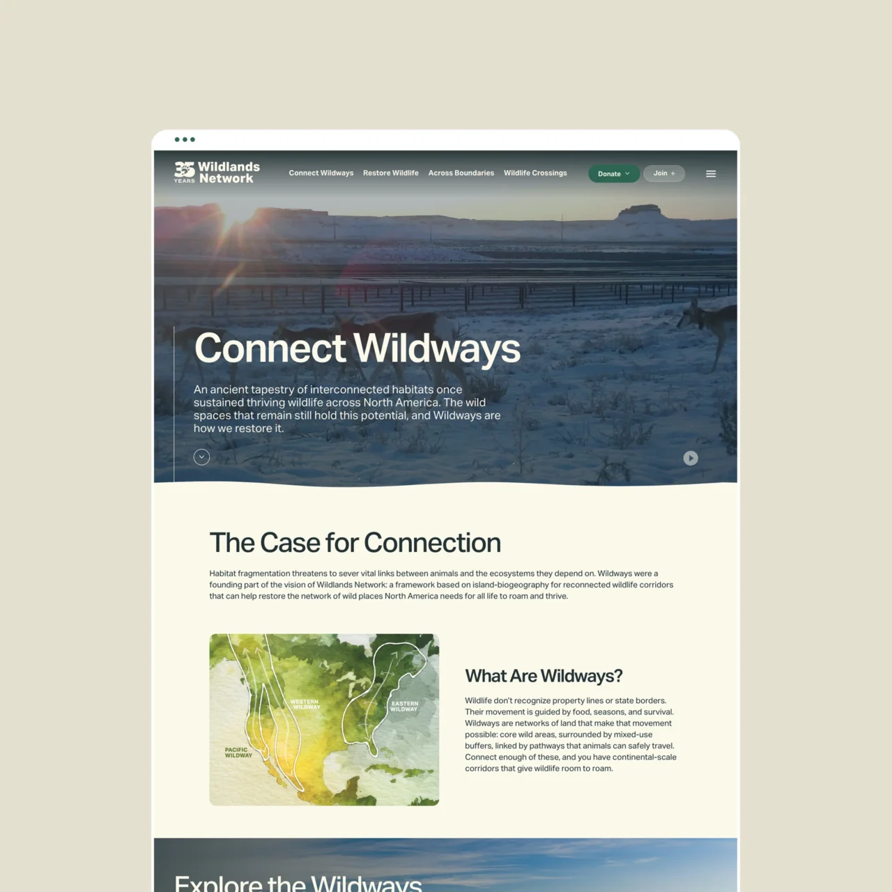 Wildlands Network desktop mockup