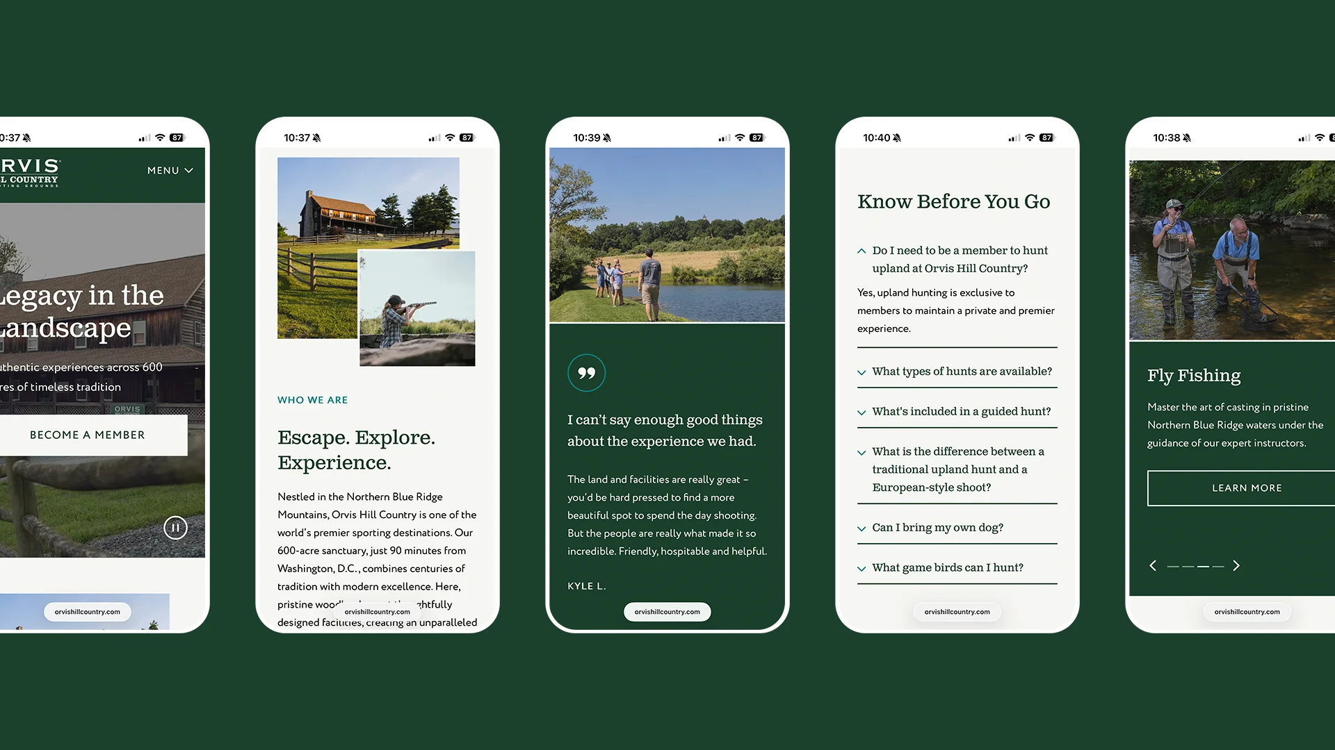 Orvis Hill Country mobile mock ups