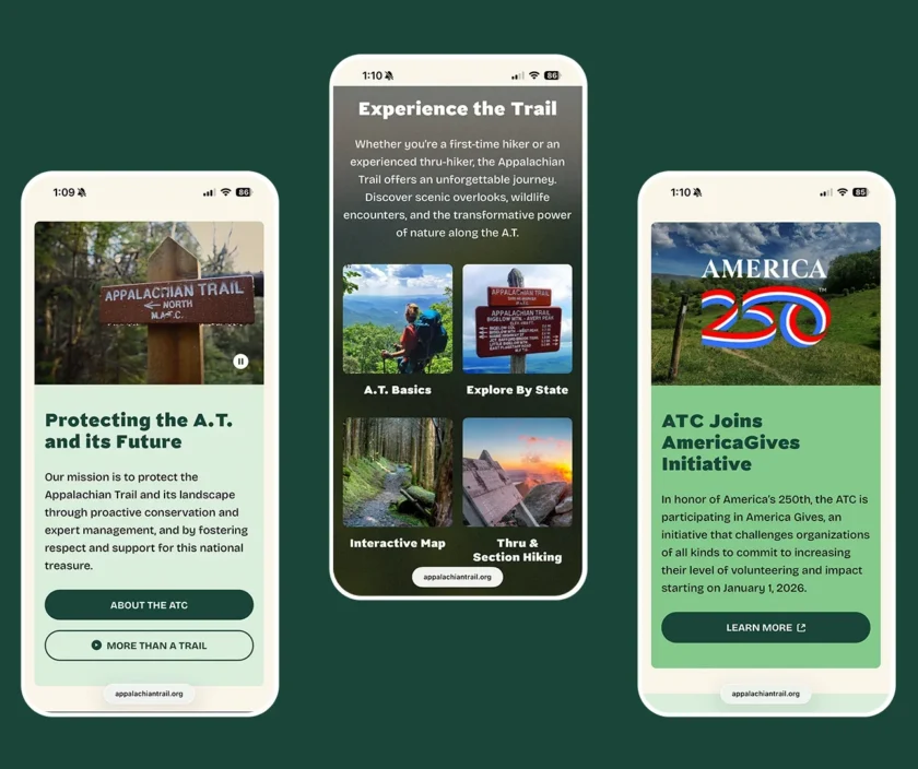 Appalachian Trail Conservancy website mobile mockups